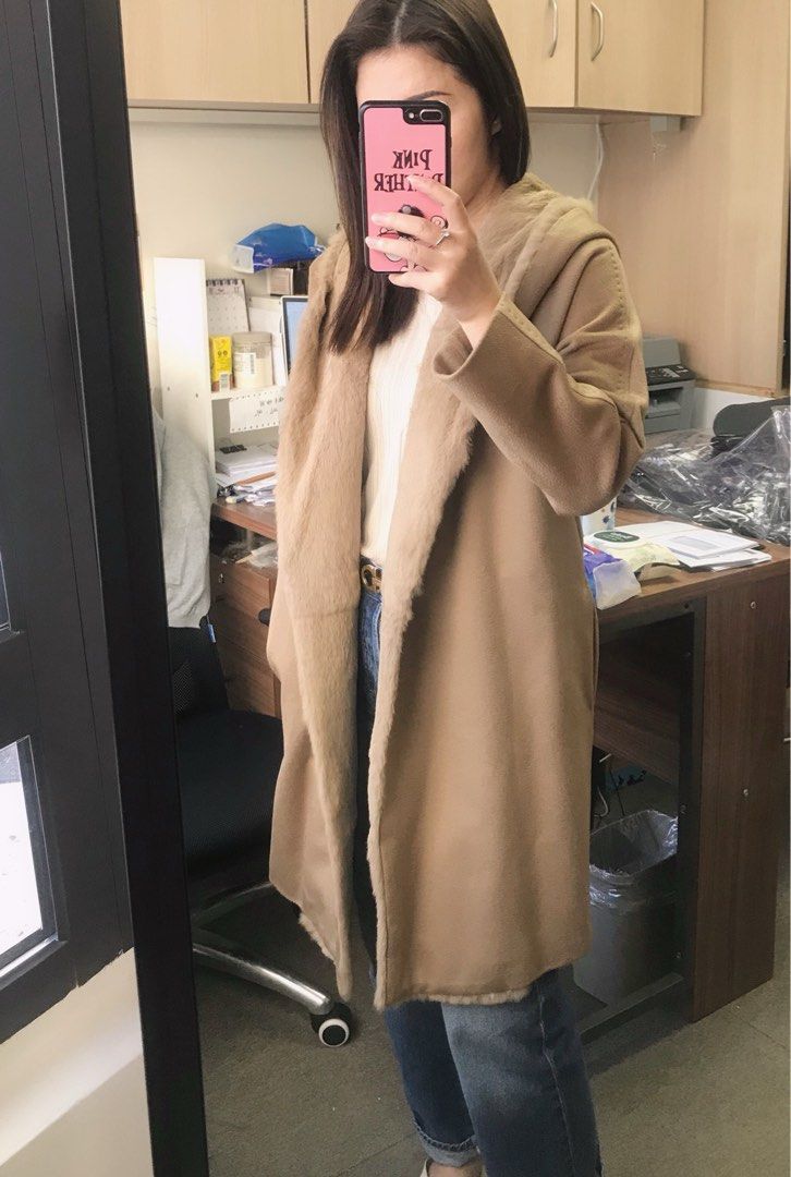 MaxMara Studio-Ceylon 羊毛+兔毛駝色大衣#36 38, 名牌, 服裝- Carousell 