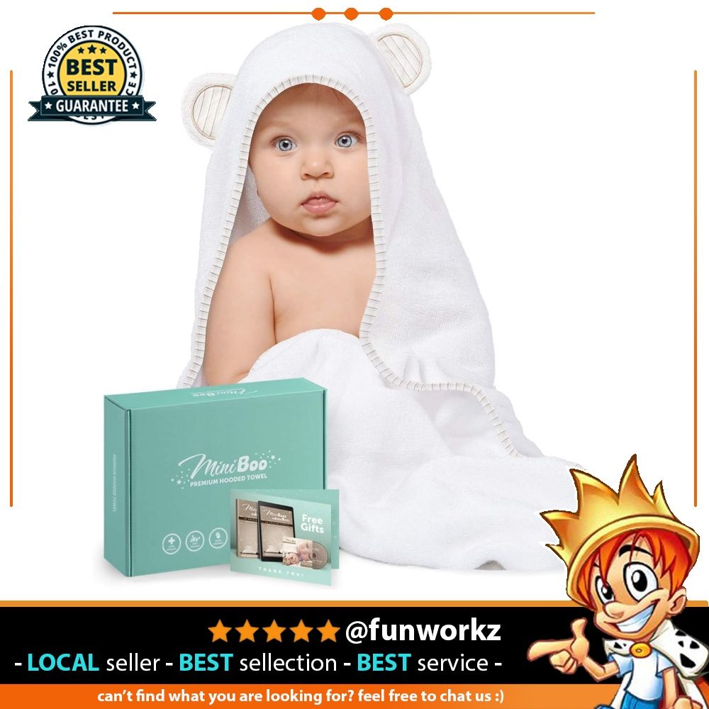 MINIBOO Organic Bamboo Baby Hooded Towel Ultra Soft and Super Absorbent Baby Towels for Newborns Infants and Toddlers Suitable as Baby Gifts