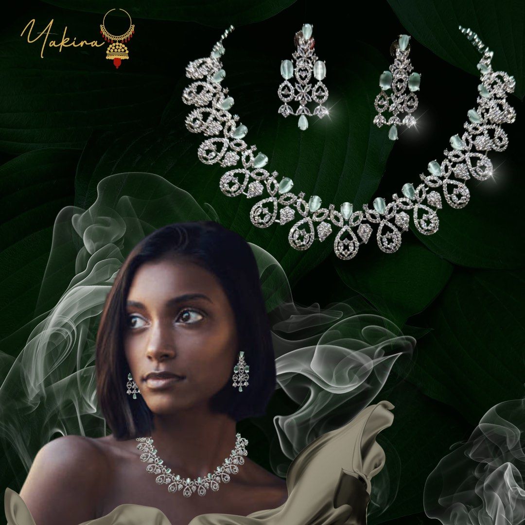 Mint Green with AD stone Chocker necklace set Women s Fashion Jewelry Organisers Necklaces on Carousell