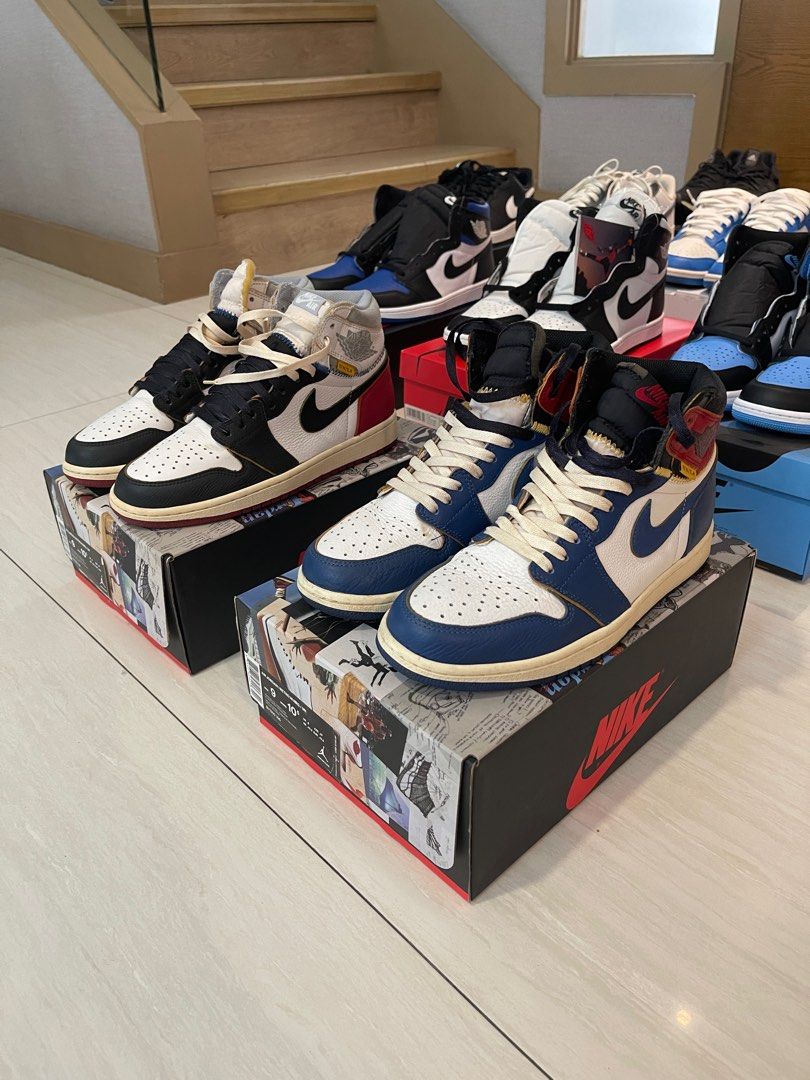 Nike unloading (Category: Sneakers) located in Pasig City. Submitted by popsbalisbis (Listing ID 1322272829, Image 2). Description: Unloading: All authentic pairs All size 9 unless specified Jordan 1 High OG Union Pack 9/10 or better. As pack only 130k Jordan 1 high OG Royal Toe Bnds 12.5k Jordan 1 Retro High 85 black white Bnds 12.5k Jordan 1 High OG UNC Toe Bnds 12.5k AF1 Supreme x CDG 9/10 15k AF1 Nike By You (Gray/Sail) US size 8.5 9/10 4.5k 