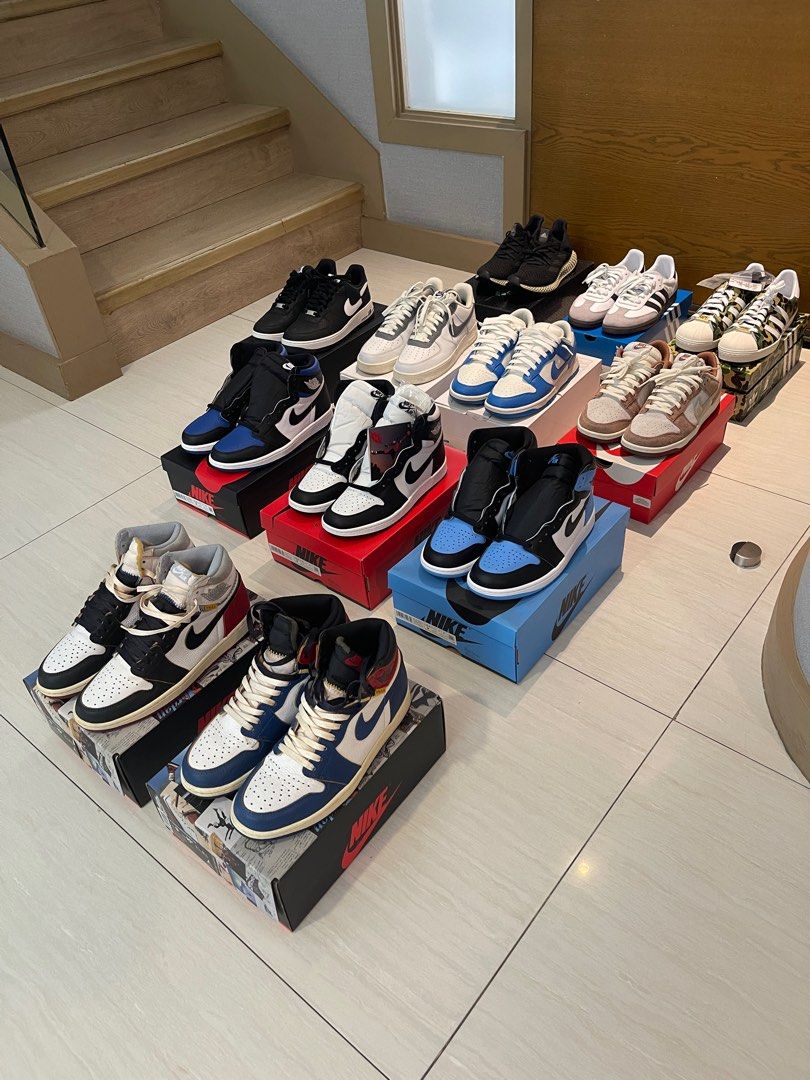 Nike unloading (Category: Sneakers) located in Pasig City. Submitted by popsbalisbis (Listing ID 1322272829, Image 1). Description: Unloading: All authentic pairs All size 9 unless specified Jordan 1 High OG Union Pack 9/10 or better. As pack only 130k Jordan 1 high OG Royal Toe Bnds 12.5k Jordan 1 Retro High 85 black white Bnds 12.5k Jordan 1 High OG UNC Toe Bnds 12.5k AF1 Supreme x CDG 9/10 15k AF1 Nike By You (Gray/Sail) US size 8.5 9/10 4.5k 