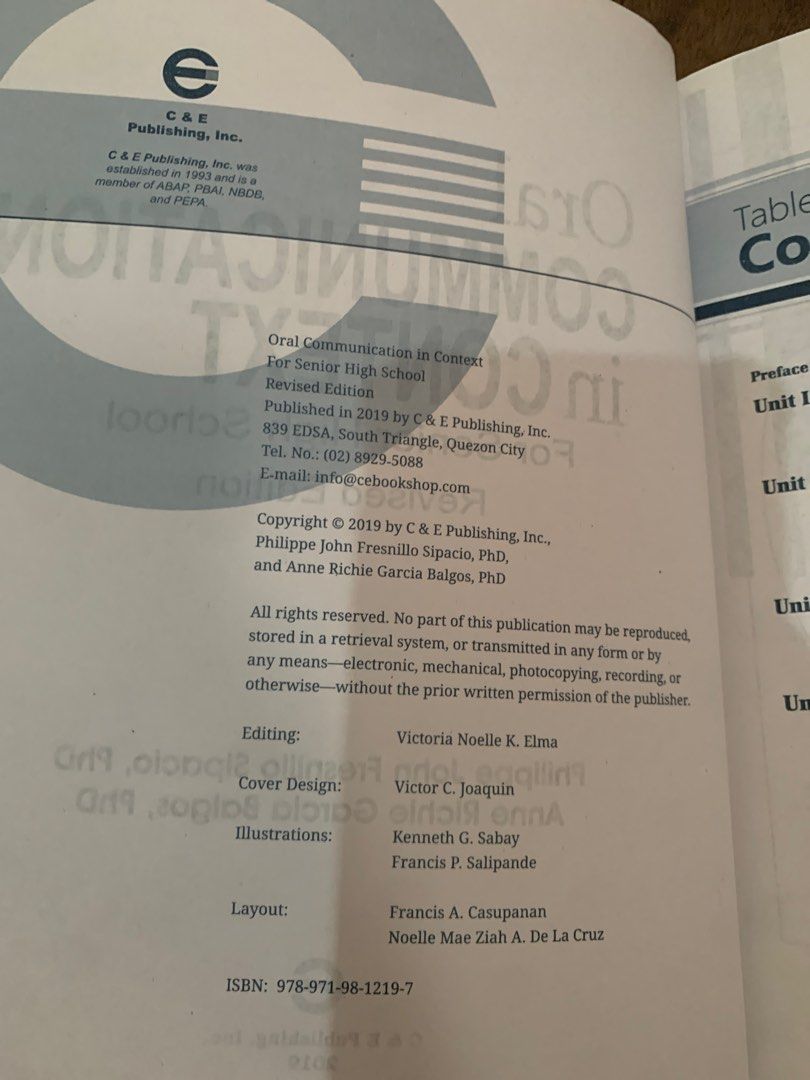 Oral communication in context revised edition 2019 (Category: Textbooks) located in Quezon City. Submitted by bt-enterprises (Listing ID 1322220001, Image 2). Description: .