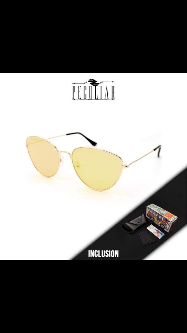 Original glasses (Category: Sunglasses & Eyewear) located in Surigao. Submitted by chip_munk (Listing ID 1322219015, Image 1). Description: Yellow peculiar brand- 250 Cat eye black blue pacific brand-399 3rd photo eye no right brand- 250 .