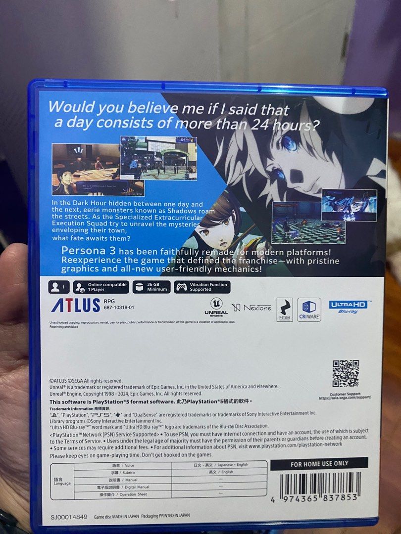 Ps5 Persona 3 - Reload (Category: PlayStation) located in Navotas City. Submitted by micakyou04 (Listing ID 1322206683, Image 2). Description: FOR SALE ❗️❗️ 💙 PS5 - 2,099 php only!💙 -100% GUARANTEED ORIGINAL FROM DATA BLITZ 💯💯 -No issue -Super Smooth USED ONCE ONLY ❗️❗️ Php 2,099 ONLY ❗️❗️ .