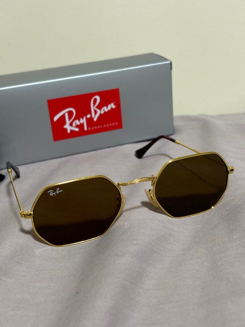 RB3556 Rayban Octagonal in Polished Gold and G15 Green Lens Men s Fashion Watches Accessories Sunglasses Eyewear on Carousell