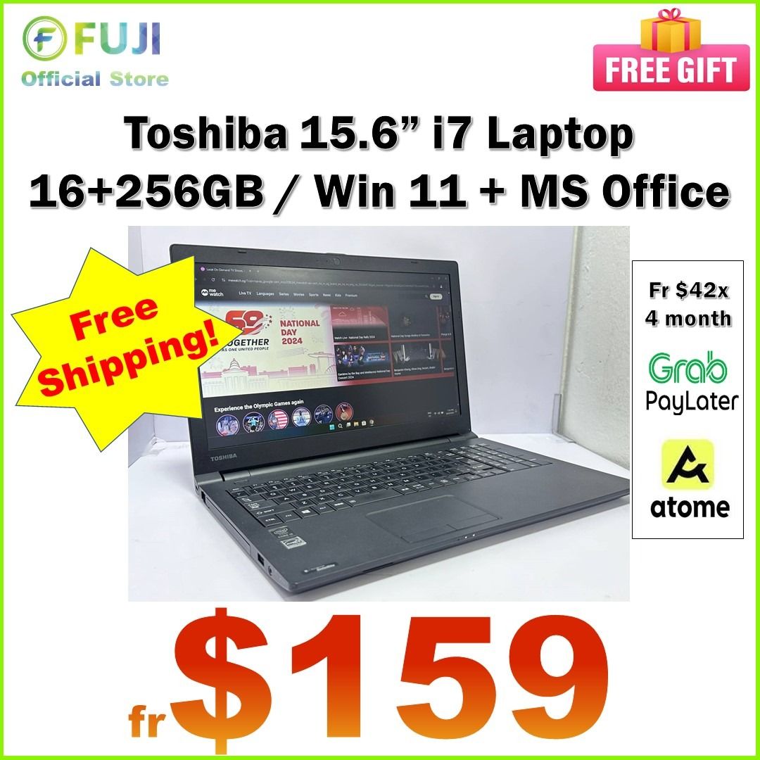 Toshiba 15.6 Inch i7 SSD Laptop 16GB RAM 256GB Free Windows 11 MS Office