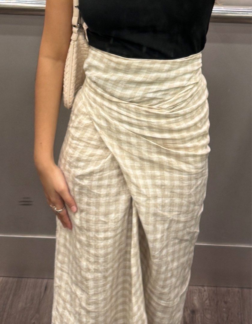 WHIMSIGIRL Linen Knot Skirt Sand Gingham Women s Fashion Bottoms Skirts on Carousell
