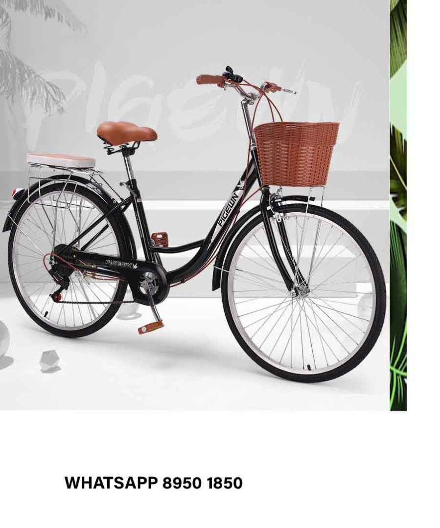 26 inch 6 Speed Pigewn Black Lady Bike Women Bike City adult male commuter retro bicycle