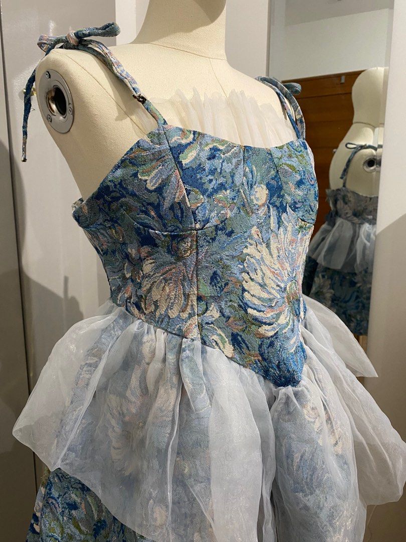 Blue Floral Dress (Category: Dresses) located in Cainta. Submitted by imsojelly (Listing ID 1322480057, Image 2). Description: Gorgeous floral blue dress. Thick fabric, fully lined inside, and straps are adjustable. Used once last year for a party. Fits L to XL..