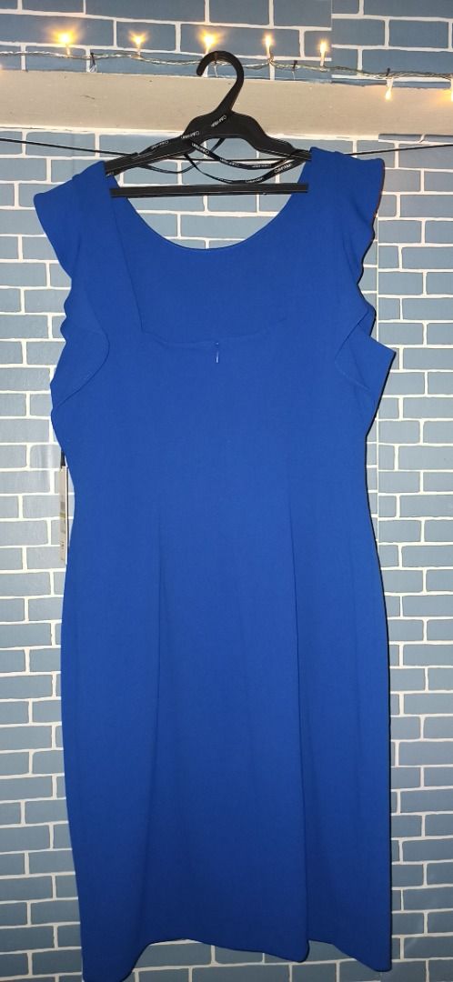 Calvin Klein Ruffle Sheath Dress Royal Blue Color Blue Size 14 Women s Fashion Dresses Sets Dresses on Carousell