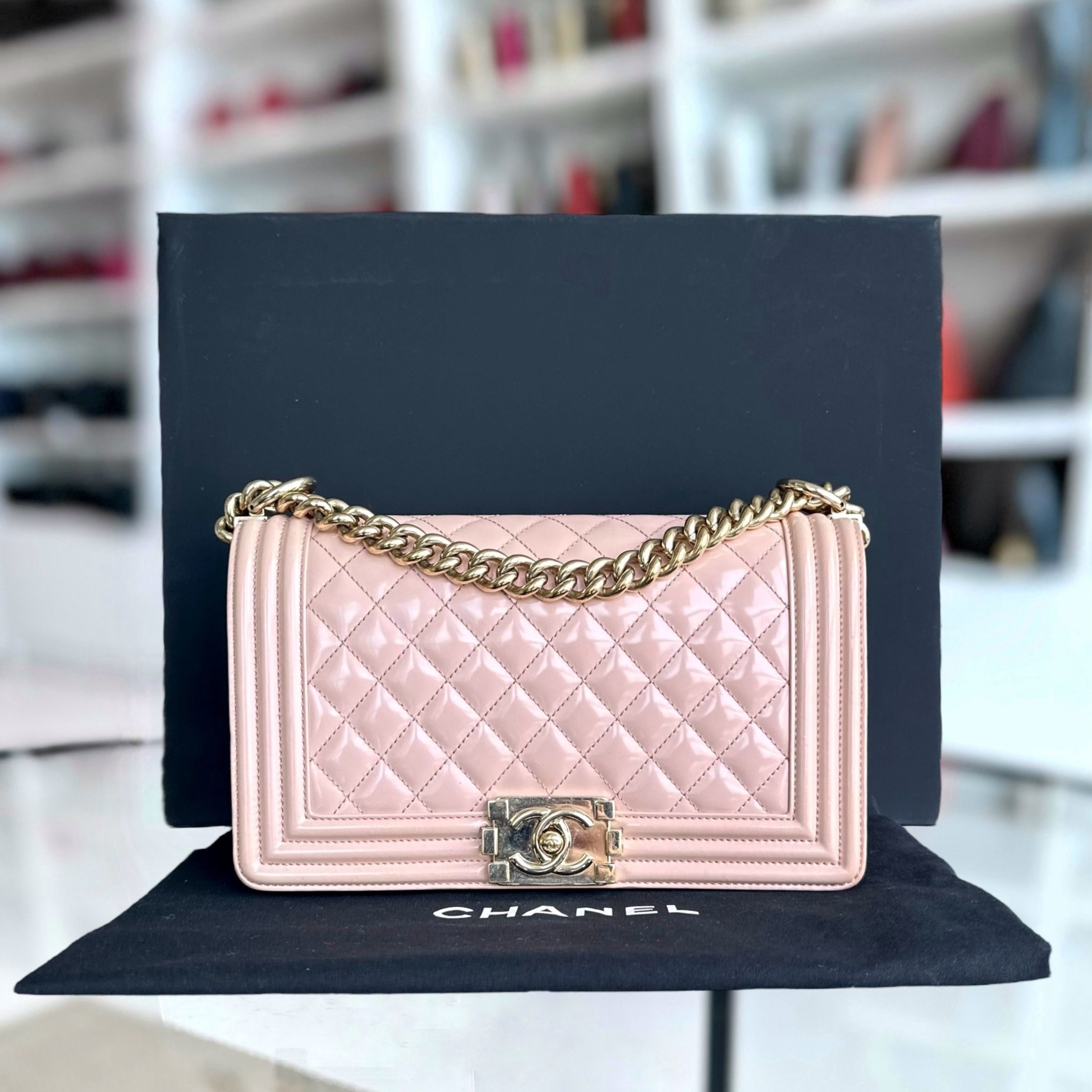 Chanel glazed calfskin boy bag sales