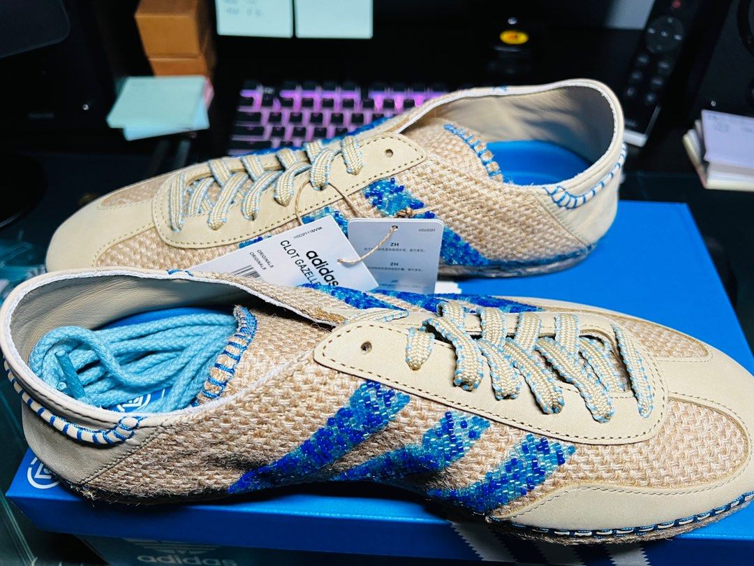 Clot x Adidas Gazelle Linen Khaki Light Blue Men s Fashion Footwear Sneakers on Carousell