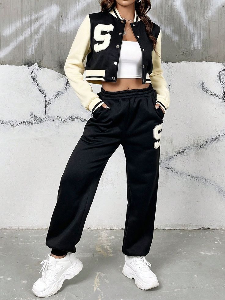 Crop Varsity Jacket and Jogger Pants High Quality Terno Coords Coordinates Set