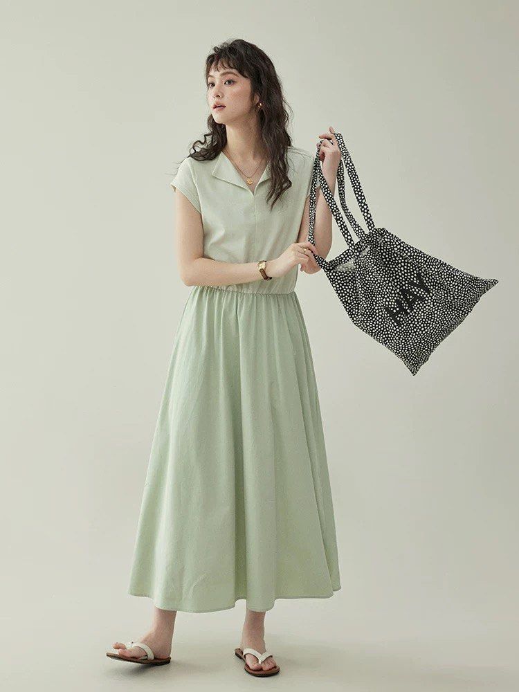 Fumiko Pale Green Summer Patchwork Dress, Women's Fashion, Dresses & Sets,  Dresses on Carousell