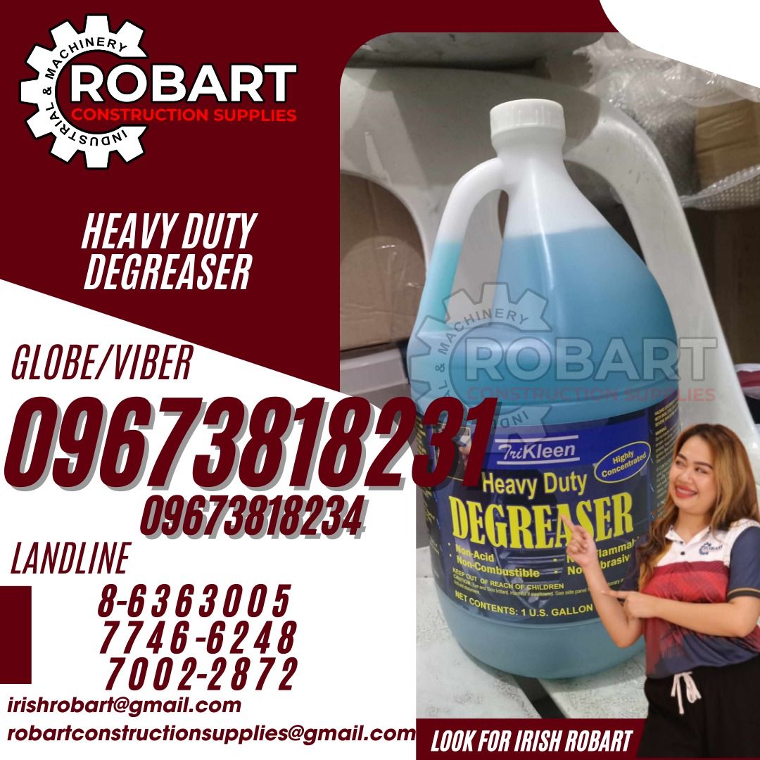 heavy duty degreaser (Category: Construction Tools & Equipment) located in Manila. Submitted by irishrobart_22 (Listing ID 1322478133, Image 1). Description: heavy duty degreaser brand: TRIKLEEN size: gallon SEND US MESSAGE FOR INQUIRIES ‼️‼️ LOOK FOR IRISH ROBART VBR : 0 9 6 7 3 8 1 8 2 3 1/ 0 9 6 7 3 8 1 8 2 3 4 LANDLINE 8-6 3 6 3 0 0 5 / 7 7 4 6 -6 2 4 / 7 0 0 2-2 8 7 2 GMAIL: I R I S H R O B A R T @ G M A I L . C O M Office Address: 1405 Yuse