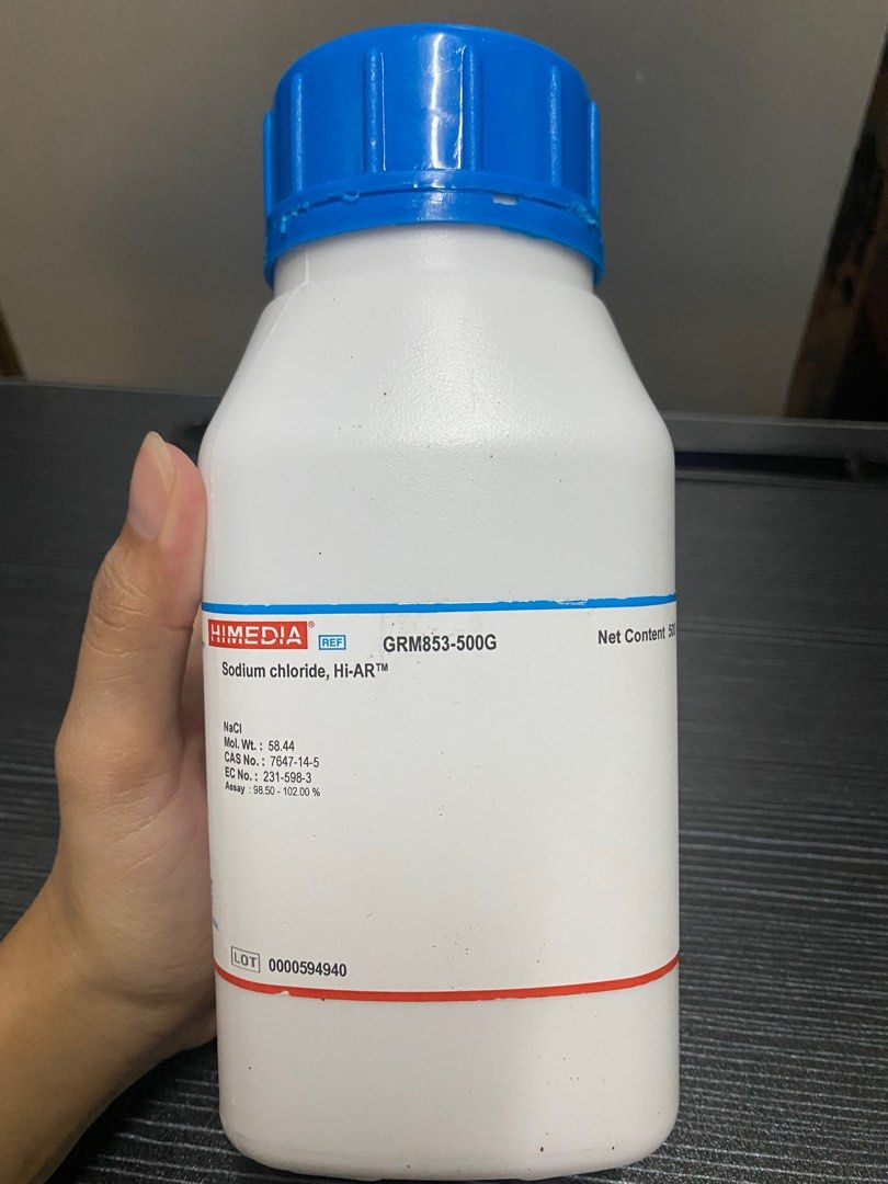 Hi-AR Sodium chloride (Category: Medical Supplies & Tools) located in Manila. Submitted by loeyjean (Listing ID 1322547408, Image 1). Description: Analytical Grade Sodium chloride contains approx 400 grams pa. used only for research purposes rfs: di na magagamit mop: gcash, cash mod: meetup (south caloocan, valenzuela, manila area), lalamove, jnt pm if interested!.