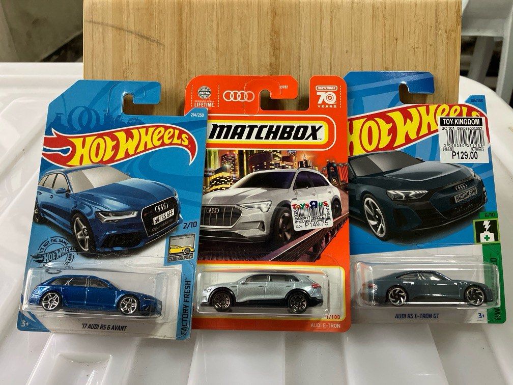 Hotwheels & Matchbox Set (Audi) (Category: Vehicle & Diecast Models) located in Quezon City. Submitted by oncelovedph (Listing ID 1322423809, Image 1). Description: Soft Corners. Audi RS6 Avant, E-Tron, E-Tron GT.