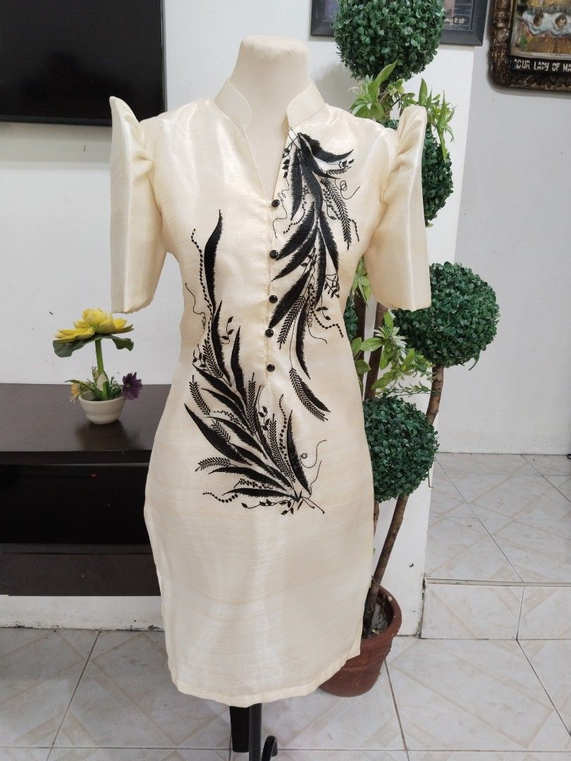 Modern Barong Dress (Category: Others Tops) located in Manila. Submitted by yalong28 (Listing ID 1299858315, Image 2). Description: Modern Barong Dress with black embroidery design.