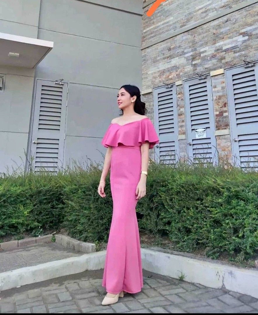 M L XL Branded Pink Old Rose Ruffled Off Shoulder Mermaid Cut Gown Formal Event Evening Gown Wedding Sponsors Gown Ninang Gown