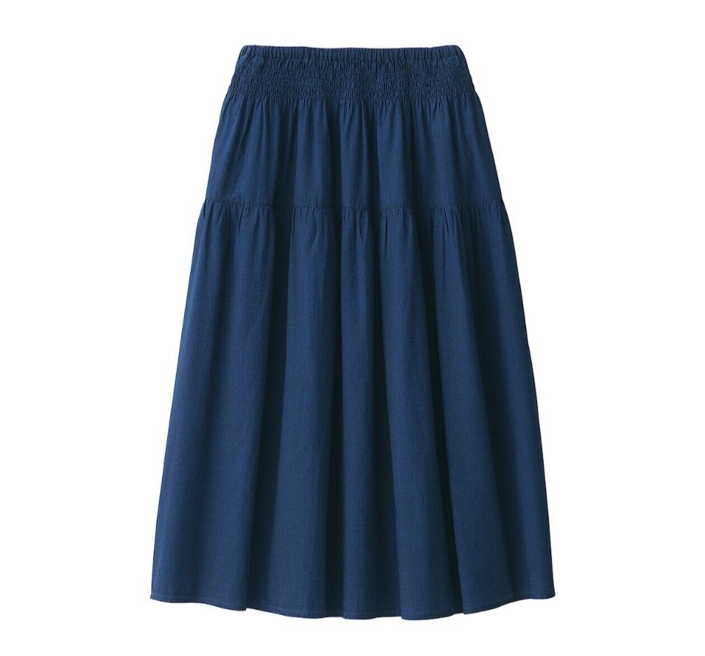 Muji Cotton voile Gather skirt Indigo, Women's Fashion, Bottoms