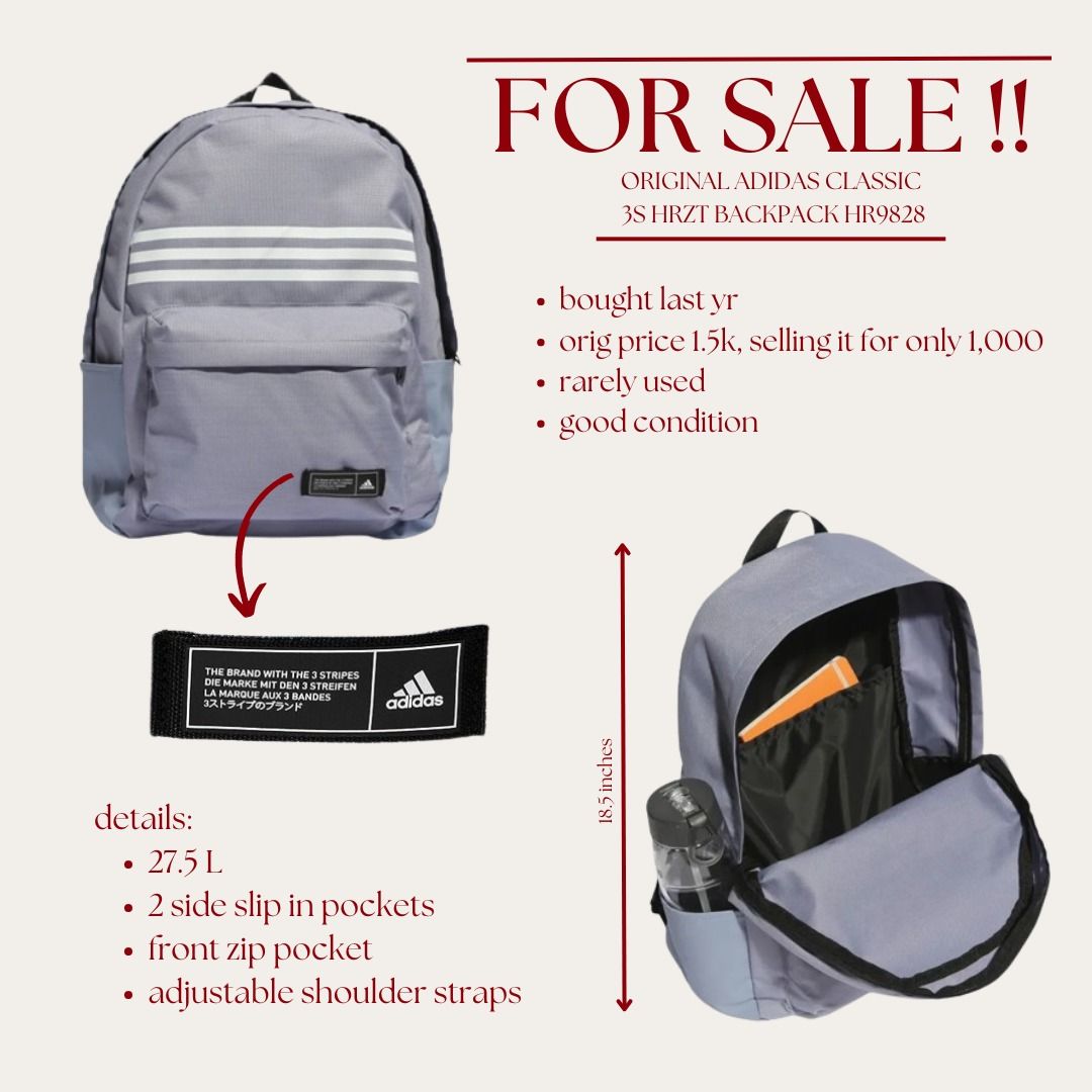 ORIGINAL ADIDAS CLASSIC 3S BACKPACK Men s Fashion Bags Backpacks on Carousell
