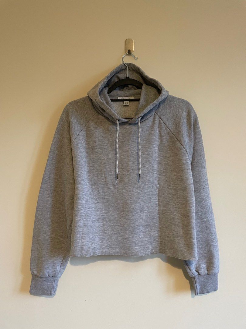 Primark Crop Hoodie Jumper Sweater Light Grey Sweatshirt