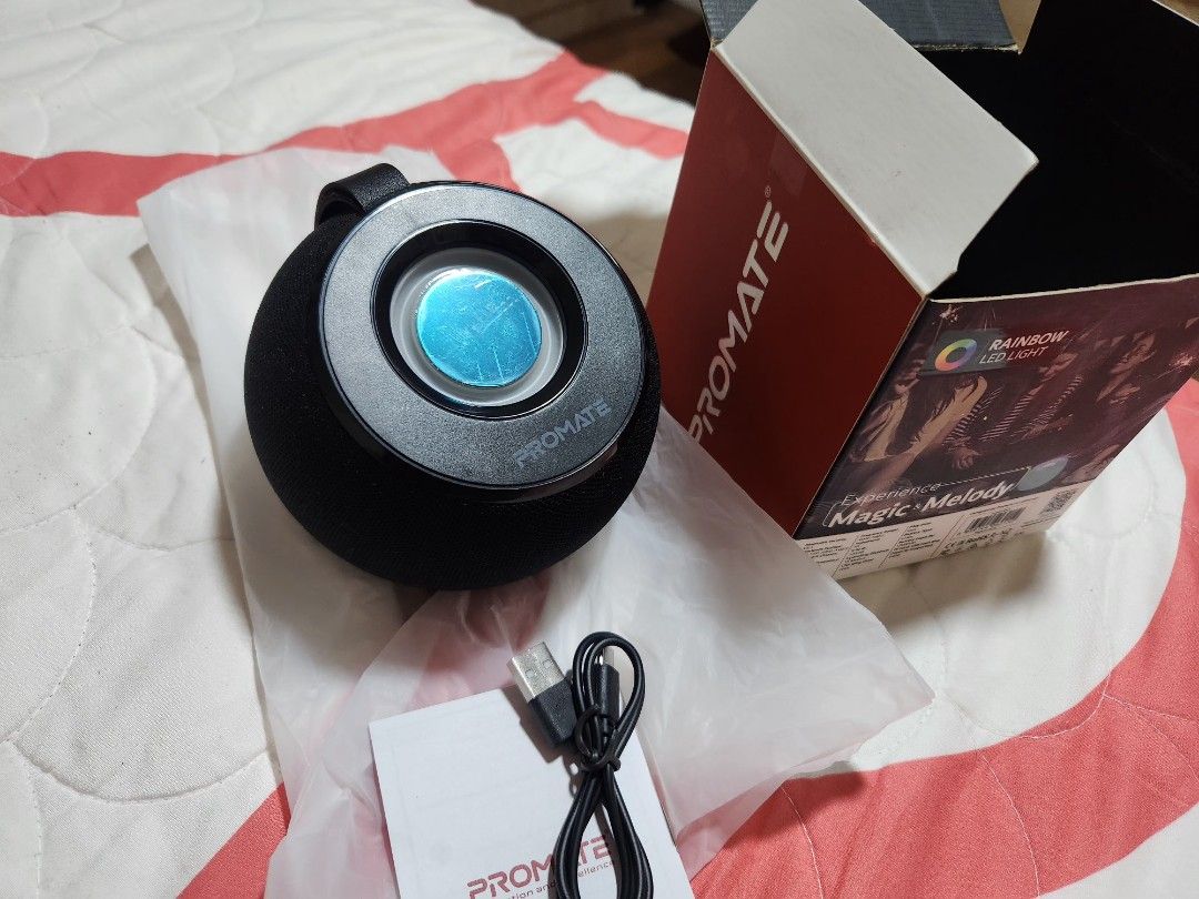 Promate Lumiflux Wireless Speaker Rainbow LED light (Category: Soundbars, Speakers & Amplifiers) located in Binangonan. Submitted by kykaibree (Listing ID 1322521471, Image 3). Description: Tested only. Spare speaker..