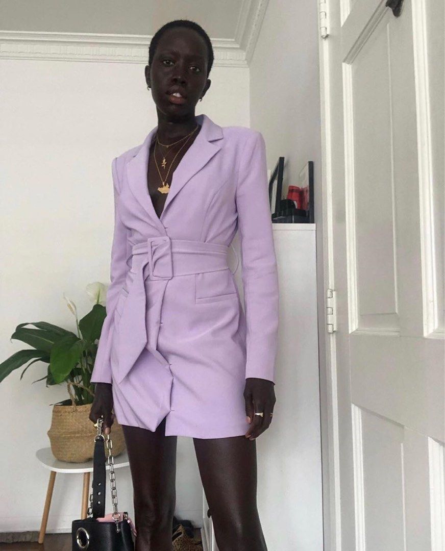 Revolve song of style pastel lilac belted mini blazer dress Women s Fashion Dresses Sets Dresses on Carousell