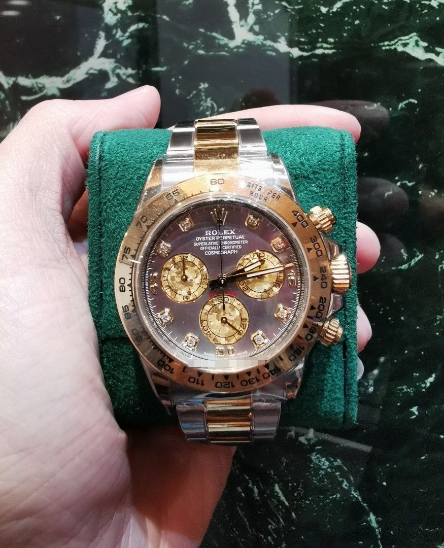 Rolex Daytona half gold black mother of pearl diamond dial mop 116503 Luxury Watches on Carousell