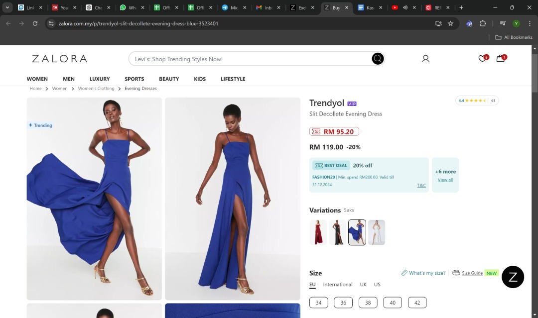Royal blue a line high slit gown. BN with tags from Trendyol, Women's ...
