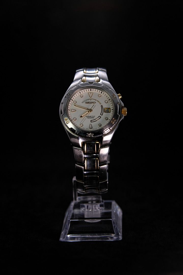 SEIKO Kinetic 100m 5M62-0D40 (Category: Luxury Watches) located in Manila. Submitted by rafael_lesaguis (Listing ID 1322534237, Image 1). Description: SEIKO Kinetic 100m 5M62-0D40 Condition 8/10 Used with care. Flaws, if any, are barely noticeable. See to appreciate. • Case size: 37mm • Good Capacitor • Clean Crystal • 15 links (can fit large wrist) Serial# 171681 Note: No more original box. Will provide basic watch box instead. Price: 7,300 + SF