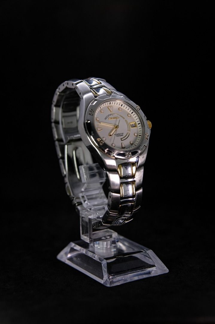 SEIKO Kinetic 100m 5M62-0D40 (Category: Luxury Watches) located in Manila. Submitted by rafael_lesaguis (Listing ID 1322534237, Image 3). Description: SEIKO Kinetic 100m 5M62-0D40 Condition 8/10 Used with care. Flaws, if any, are barely noticeable. See to appreciate. • Case size: 37mm • Good Capacitor • Clean Crystal • 15 links (can fit large wrist) Serial# 171681 Note: No more original box. Will provide basic watch box instead. Price: 7,300 + SF