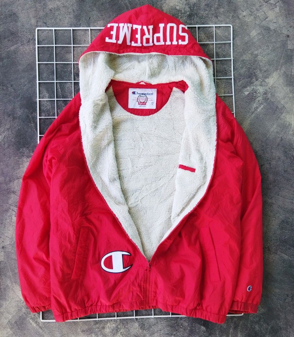 supreme champion sherpa lined hooded jacket red