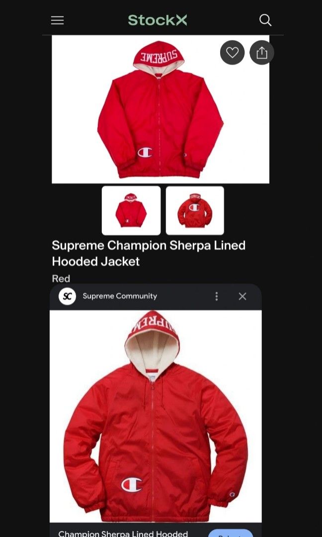 Supreme x champion sherpa lined hooded jacket hoodie supreme x champion jacket supreme jacket luxury hoodie luxury supreme second Fesyen Pria Pakaian Baju Luaran di Carousell