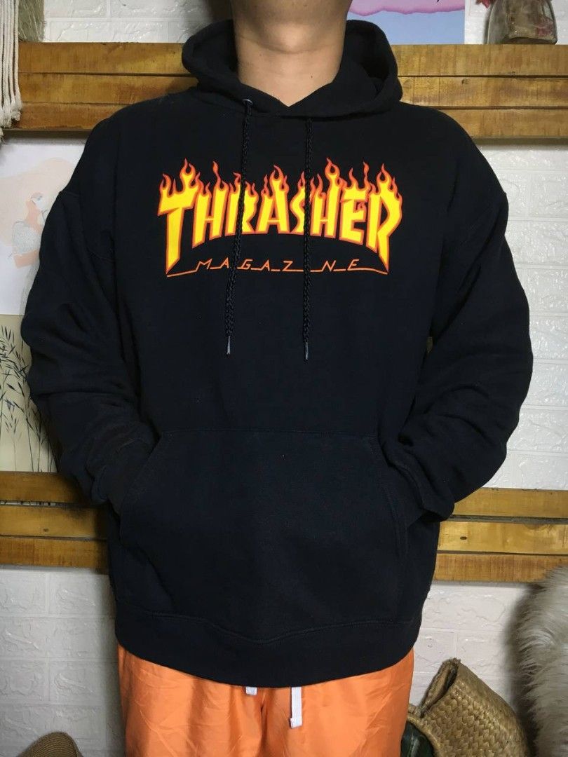 THRASHER 🔥 Flame Logo Hoodie Jacket (Category: Coats, Jackets and Outerwear) located in Pagadian. Submitted by angelcanzado (Listing ID 1322392296, Image 1). Description: THRASHER 🔥 Flame Logo Hoodie Jacket Excellent Condition Complete Tags Good as new kaau ni Color rate: 9.9/10 very black Large - XL Dimes 27½ × 25 🏷1250 shipped.