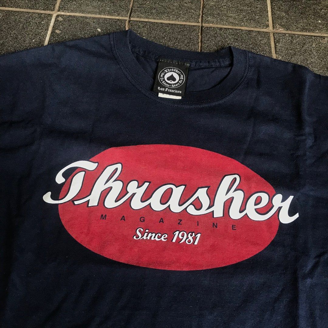 Thrasher Oval Tee Navy Fesyen Pria Pakaian Atasan di Carousell