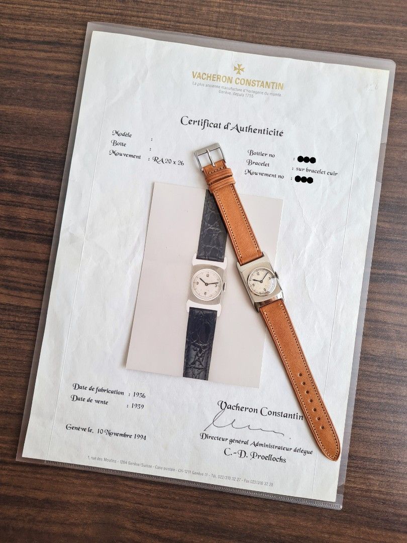 Unique Possible Prototype 1936 Vacheron Constantin Tank Marine Manual Wind Watch with Two Tone Sector Dial and VC Certificate of Authenticity