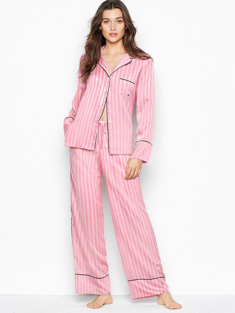 Victoria s Secret Pyjamas Pink Stripe Satin Women s Fashion New Undergarments Loungewear on Carousell