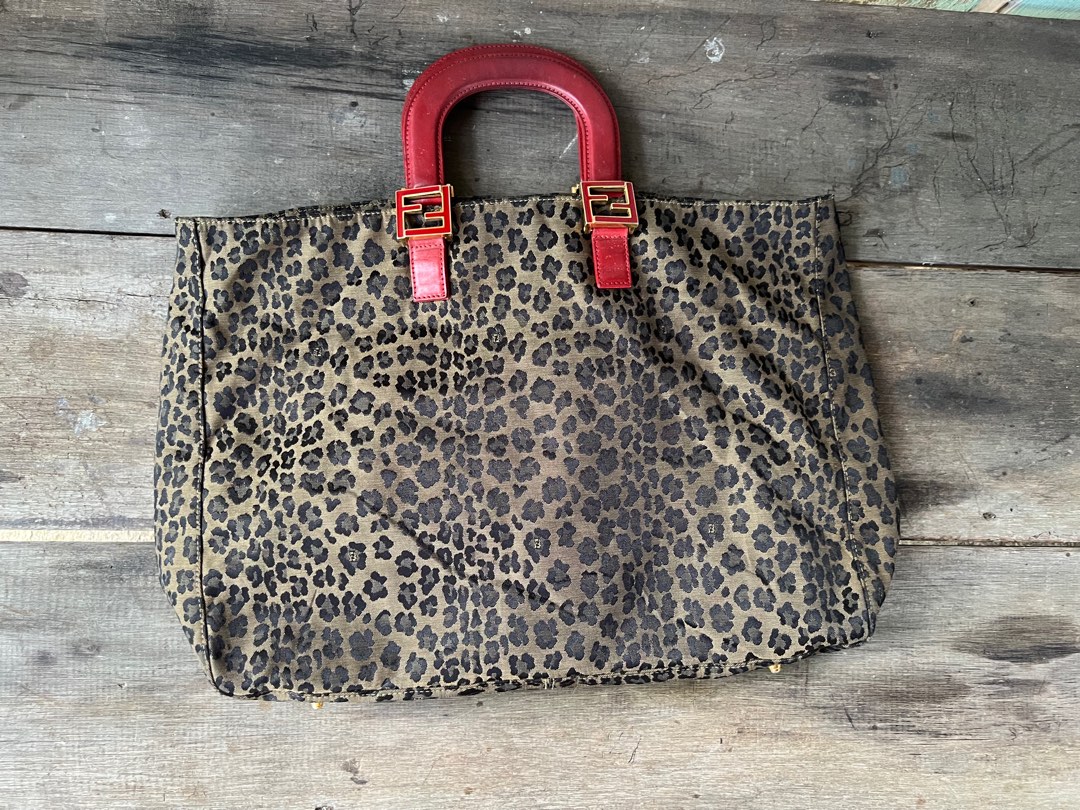 Vintage FENDI Leopard Hand Bag Nylon Leather Red Luxury Bags Wallets on Carousell