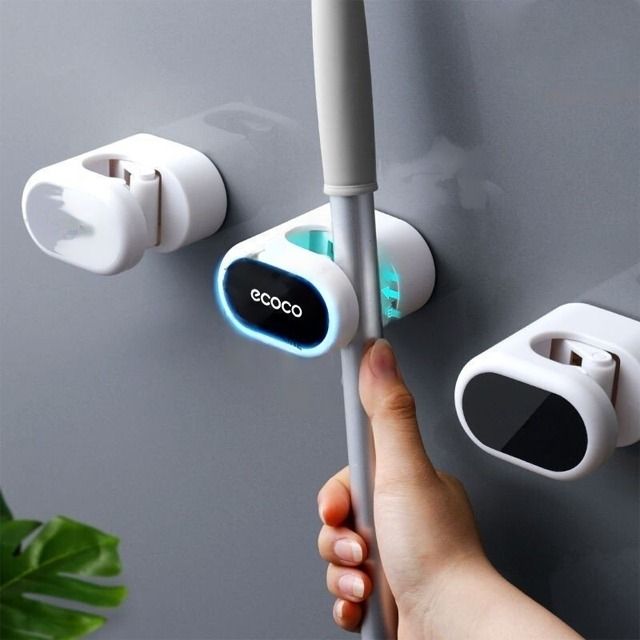 Wall Mount Mop Broom Holder Wall Mounted Household Adhesive Storage Broom Hanger Mop Hook Bathroom SCM0583 Furniture Home Living Home Improvement Organisation Hooks Hangers on Carousell