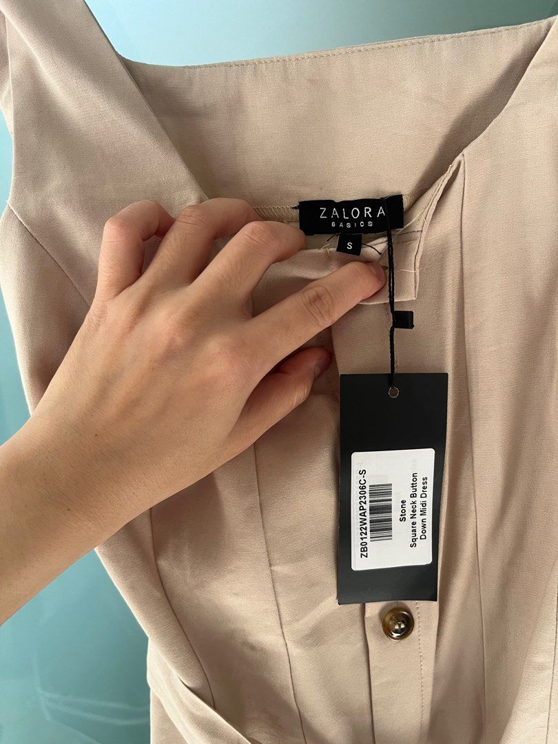 Zalora Square Neck button down midi dress, Women's Fashion, Dresses & Sets,  Dresses on Carousell