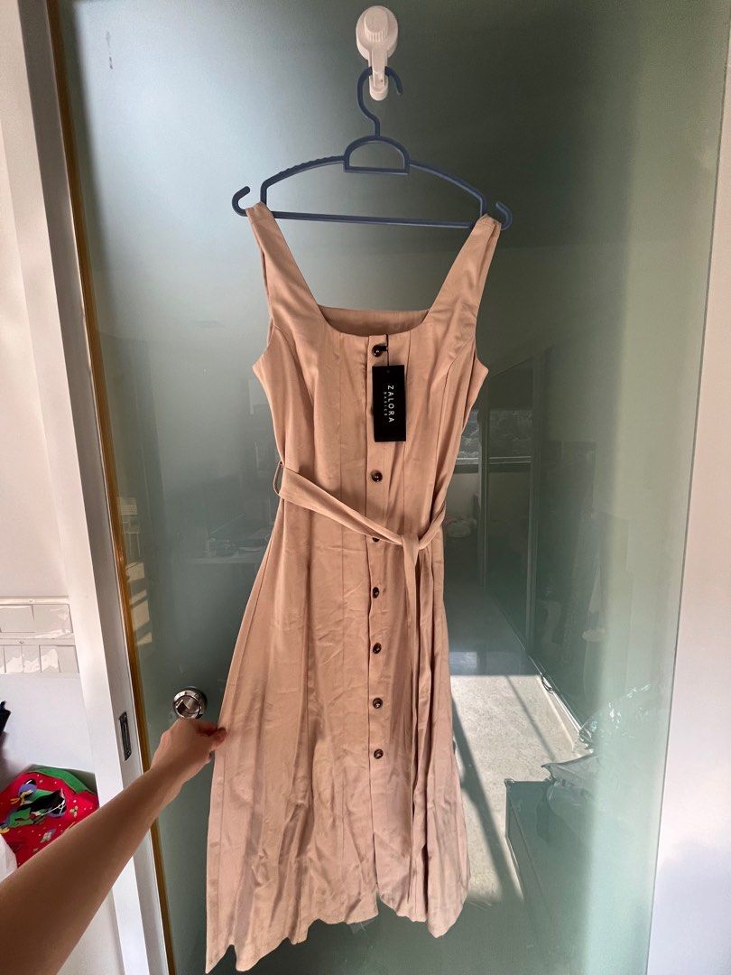 Zalora Square Neck button down midi dress, Women's Fashion