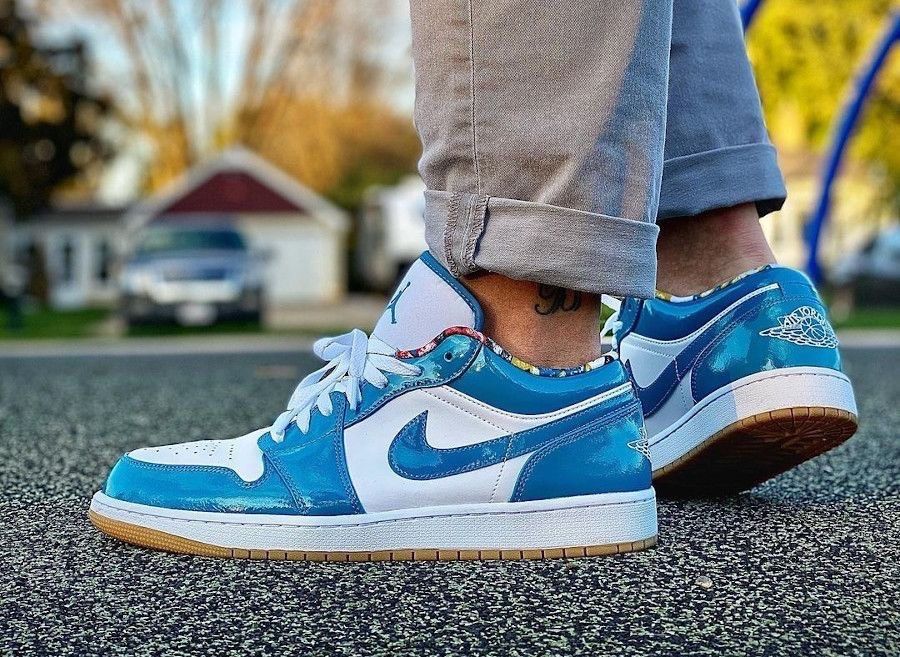 👟Air Jordan 1 Low SE特別版/限定版 亮漆皮/白/青色/軍械庫海軍藍/青白色 DC6991-400 男款鞋