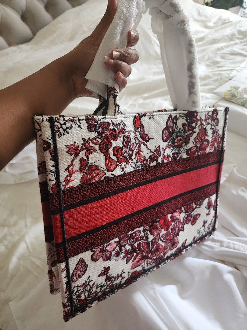 BNIB Limited Edition Christian Dior Book Tote Le Coeur des Papillons White and Red Embroidery Luxury Bags Wallets on Carousell