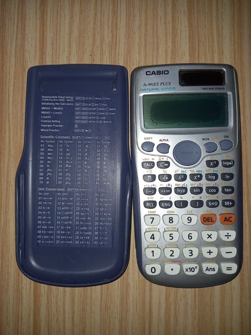 CASIO Scientific Calculator fx-991ES PLUS (Category: Office & Business Technology) located in Manila. Submitted by sellespreloved (Listing ID 1322615858, Image 1). Description: all buttons & functions work well original price is 1,500 bought it from national bookstore rest assured, it is authentic has black part on the screen lang nonetheless, digits can still be seen and if u want u can have it repaired price is negotiable RFS: i use basic calcu