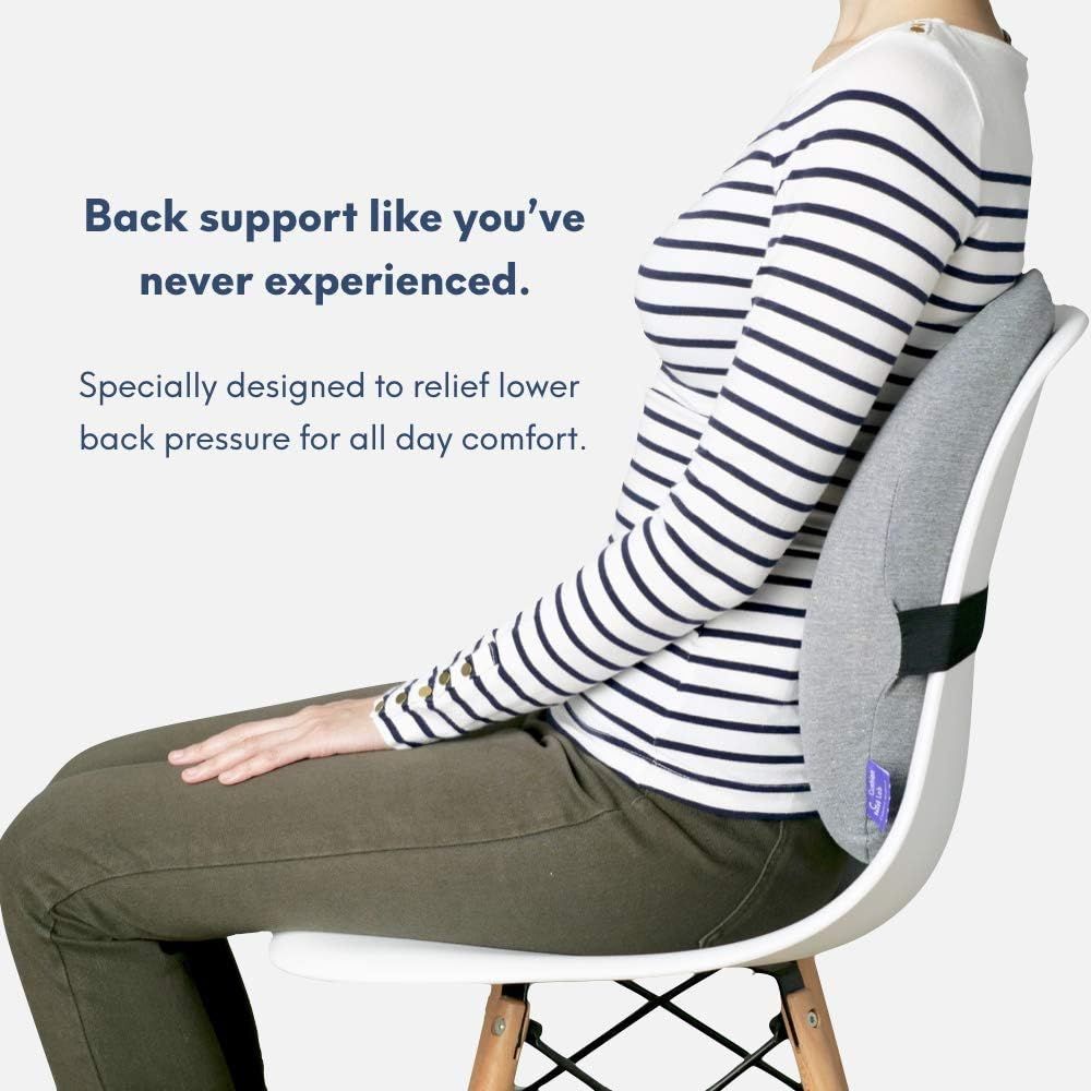 Cushion Lab Extra Dense Lumbar Pillow Patented Ergonomic Multi Region Firm Back Support for Lower Back Pain Relief Lumbar Support Cushion w Strap for Office Chair Car Sofa Plane Grey Grey