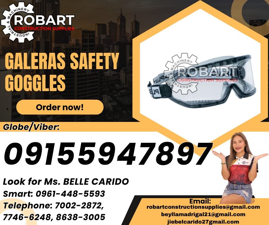 Galeras Safety Goggles (Category: Construction Tools & Equipment) located in Manila. Submitted by bellarobart (Listing ID 1322587178, Image 1). Description: Galeras Safety Goggles Brand: Deltaplus Clear/ Smoke 𝑹𝑶𝑩𝑨𝑹𝑻 𝑪𝑶𝑵𝑺𝑻𝑹𝑼𝑪𝑻𝑰𝑶𝑵 𝑺𝑼𝑷𝑷𝑳𝑰𝑬𝑺 Office Address: 1405 Yuseco St. Sta Cruz Manila SEND US MESSAGE FOR INQUIRIES ‼️ ‼️ Glb/Vibr: 0915-594-7897 Smrt: 0961-448-5593 Landline: (7746-6248 / 7002-2872) 𝓛𝓞𝓞𝓚 𝓕𝓞𝓡 𝓑𝓔𝓛�
