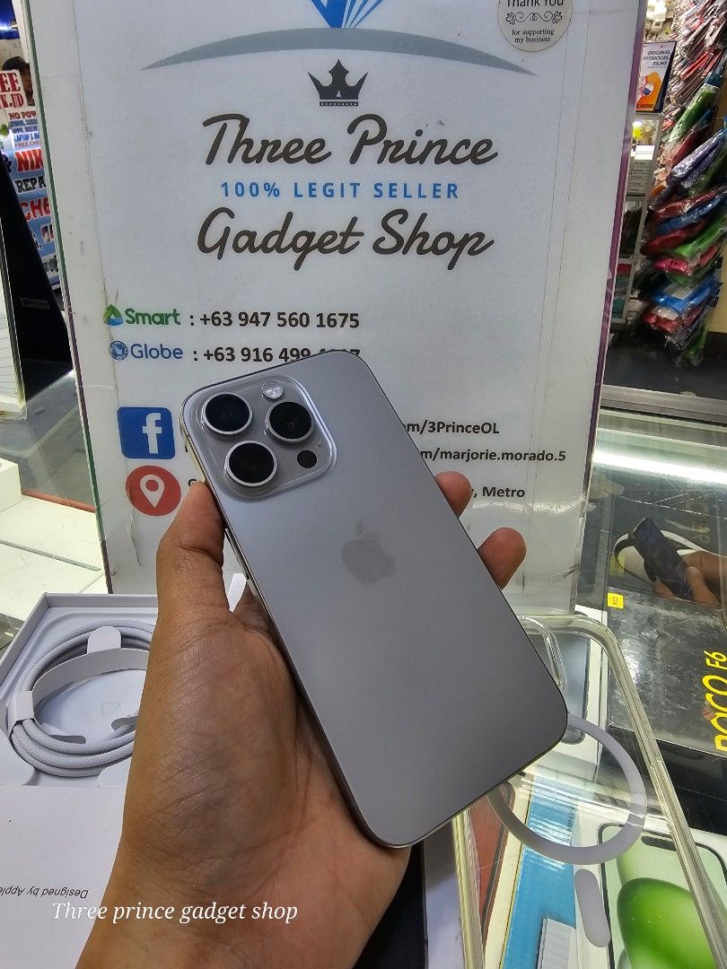Iphone 15 pro 256gb 2ndhand HK (Category: iPhone 15 Series) located in San Juan City. Submitted by threeprincegadgetshop (Listing ID 1322588161, Image 3). Description: iphone 15 pro 256gb 2ndhand with apple genuine parts display meaning palit LCD pero sa apple mismo pinalitan dual sim factory unlcked check all u want 📌we do cod in metro manila and near provinces just add sf only 📌we accept swap / trade in 📌can visit in my store at greenhills s