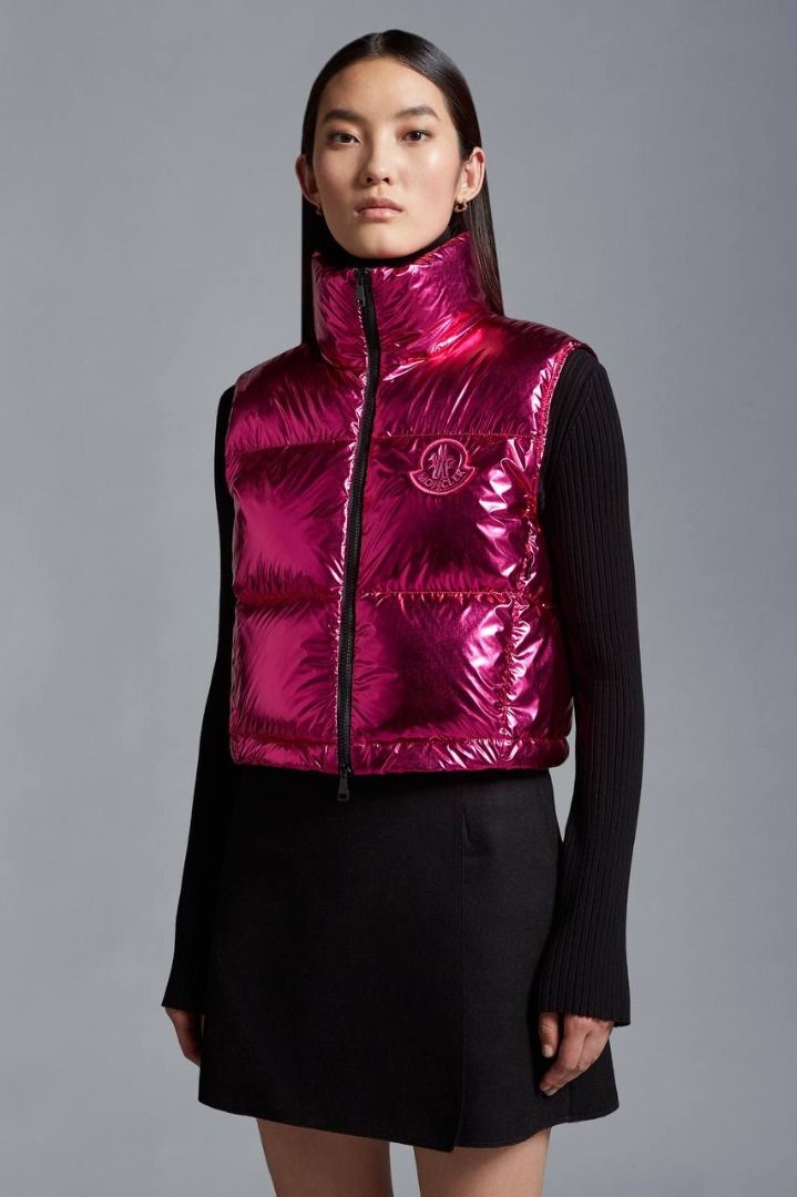Moncler Blavet Down Vest Sleeveless Cropped Jacket in Metallic Women s Fashion Coats Jackets and Outerwear on Carousell