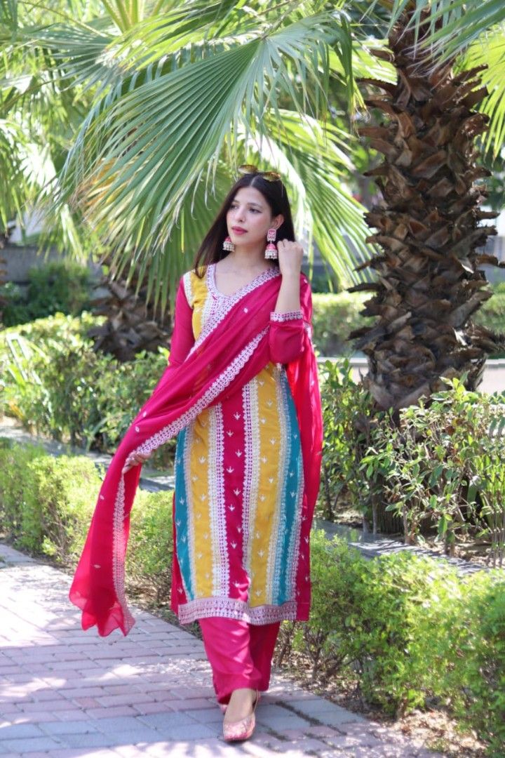 Punjabi suit material Women s Fashion Dresses Sets Evening dresses gowns on Carousell